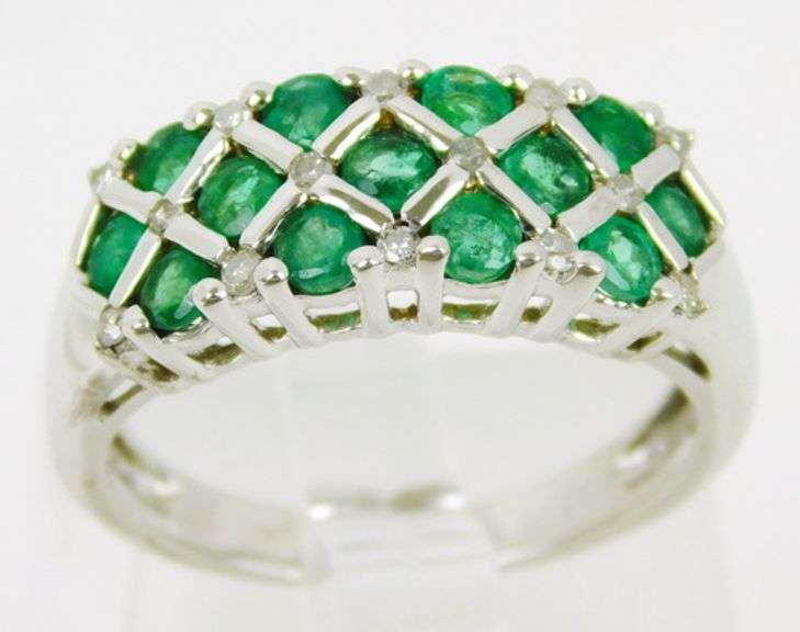 10K Emeralds & Diamonds Ring, Size 6