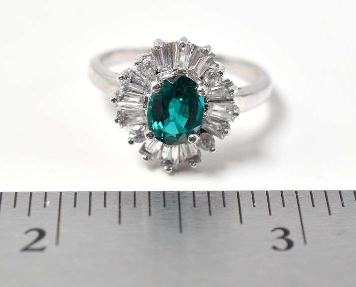 Sapphire and Zircon Gemstone Ring in Sterling Silver 3.7grams Size 8 3/4