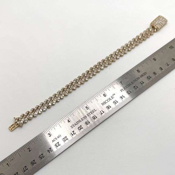 10k Gold Curb Chain Bracelet with Baguette Diamonds