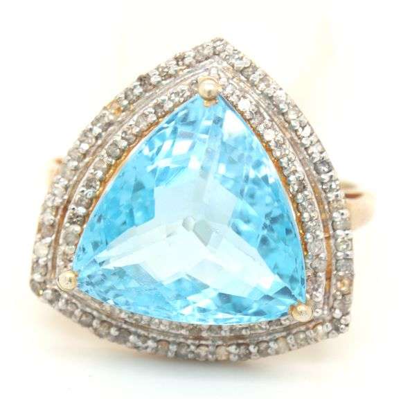 Angelic 14K Yellow Gold Over Sterling Silver W/ Blue Topaz & Diamond ring
