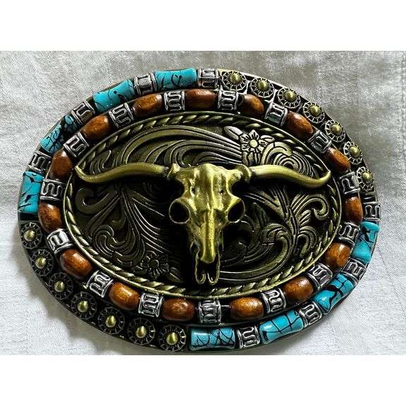 2 Western Longhorn Bull Belt Buckles