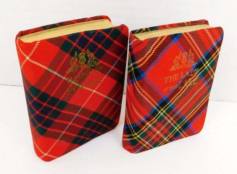 2 Vintage Scottish Silk Tartan Miniature Poetry Books