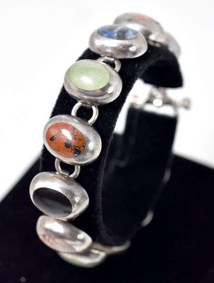 Multi Gemstone Link Bracelet in Sterling Silver 35.1grams