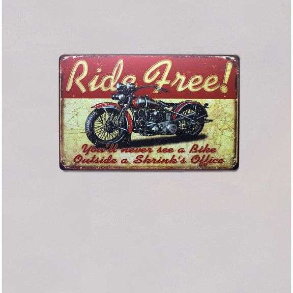 Classic Retro Motorcycle Tin Sign Ride Free