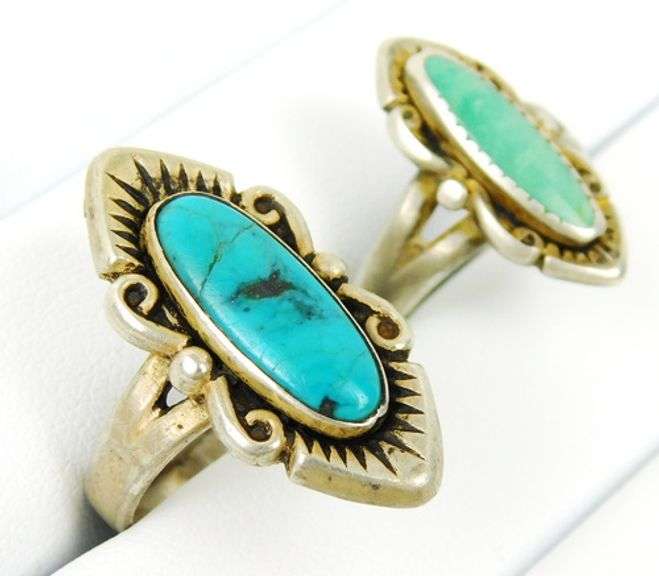 2 Vintage Sterling Silver Turquoise Rings, Size 5
