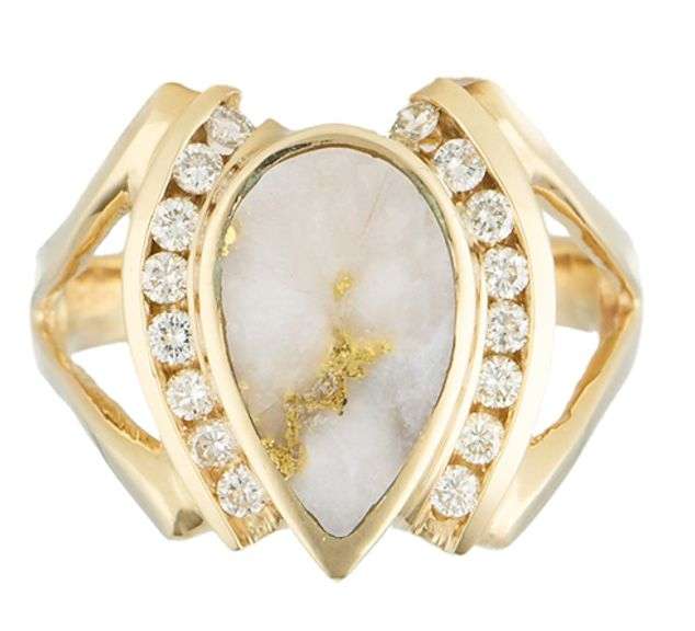 Pear Shaped Quartz and 0.50ctw Diamond Frame Split Shank Ring in 14K
