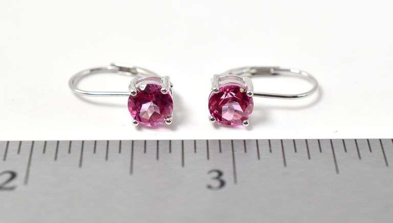 Hot Pink Stone Dangle Earrings in Sterling Silver 1.5grams