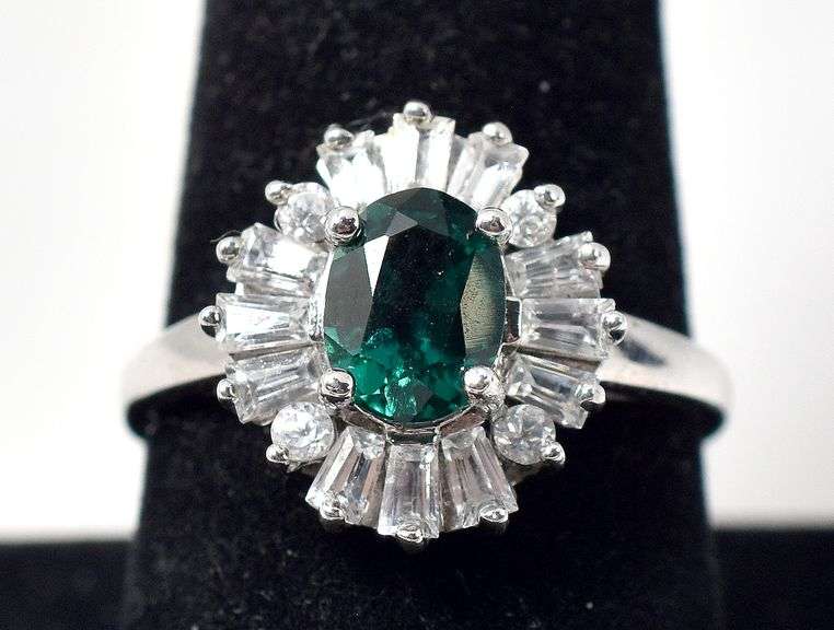 Sapphire and Zircon Gemstone Ring in Sterling Silver 3.7grams Size 8 3/4