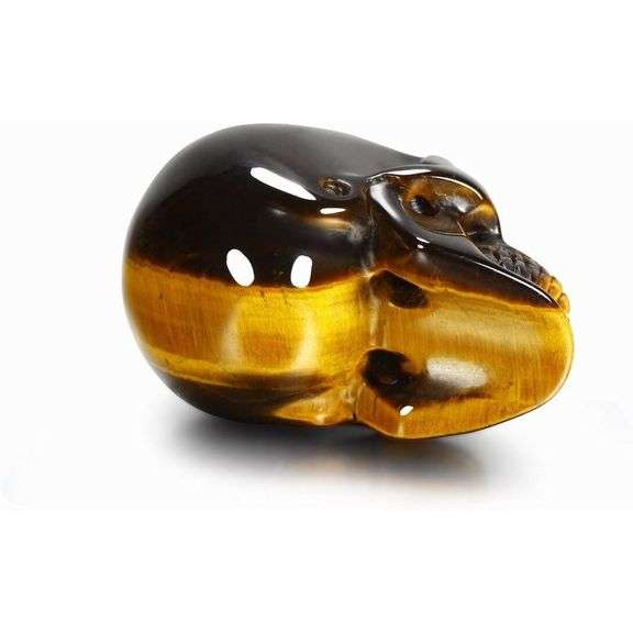 Gold Tiger Eye Hand-Carved Gemstone Skull
