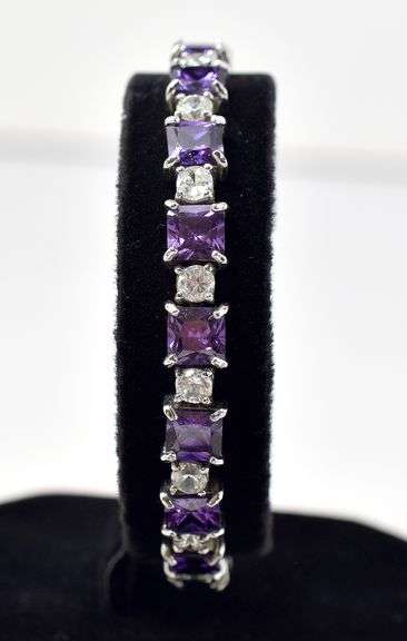 Purple and Clear Gemstone Bracelet in Sterling Silver 21.7grams