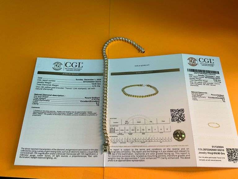 CERTIFIED BRAND NEW 14K YELLOW GOLD TENNIS BRACELET 4.75 CARATS