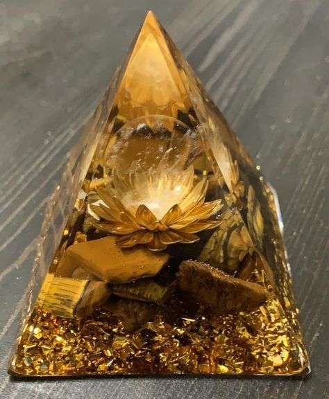 Orgone Pyramid with Tiger’s Eye and White Crystal