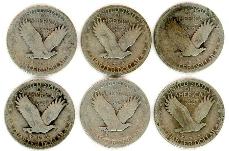 Run of 6 Different Standing Liberty Quarters: 1925-1930