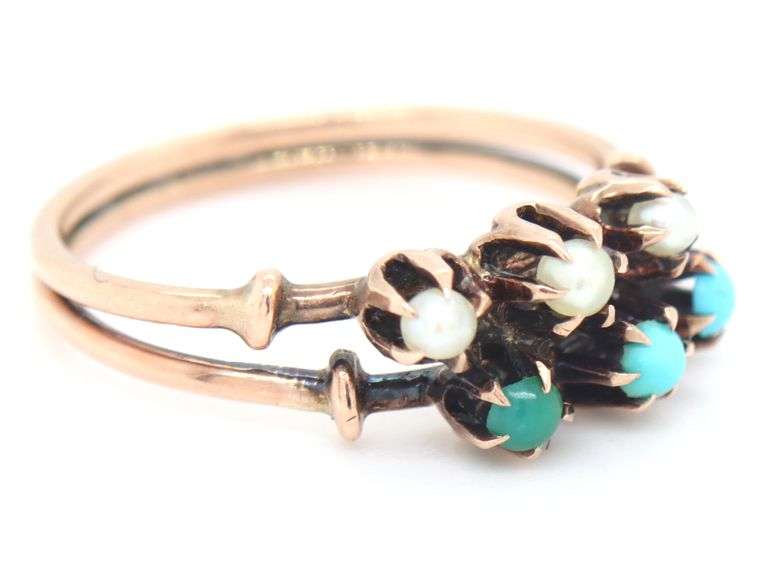 10kt Yellow gold Turquoise and pearl ring