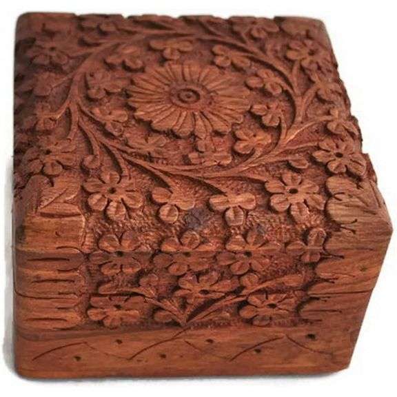 Hand-Carved Rosewood Jewelry Box