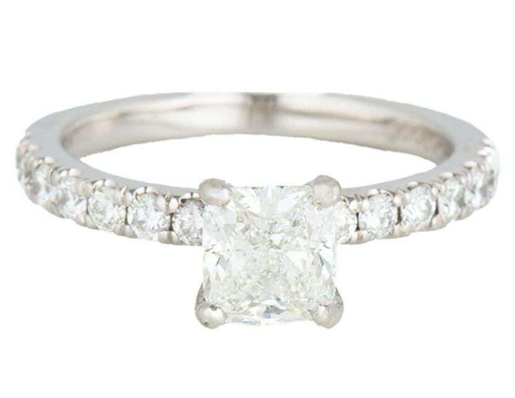 GIA Certified 1.64ctw Cushion and Round Diamond Straight Engagement Ring in Platinum