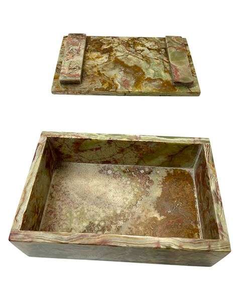 Luxury Polished Onyx Box with Earthy Tones and Exquisite Veining
