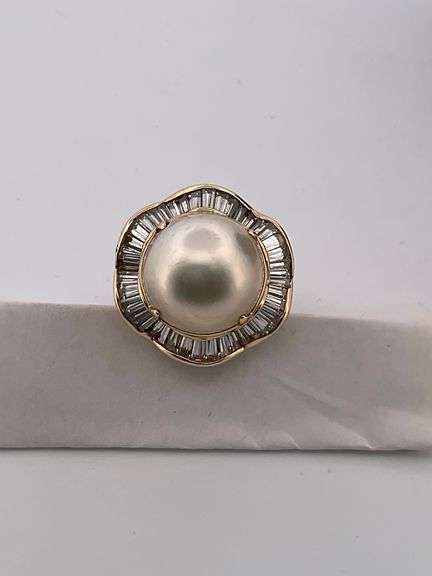 CERTIFIED 14K YELLOW GOLD DIAMOND AND PEARL RING
