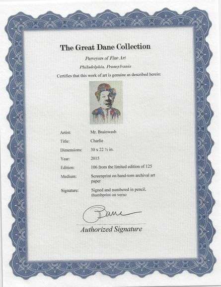 Highly Collectible Mr. Brainwash Charlie Chaplin Screenprint Signed With Thumbprint