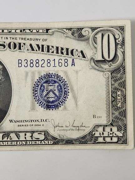 1934 C $10 Blue Seal Silver Certificate