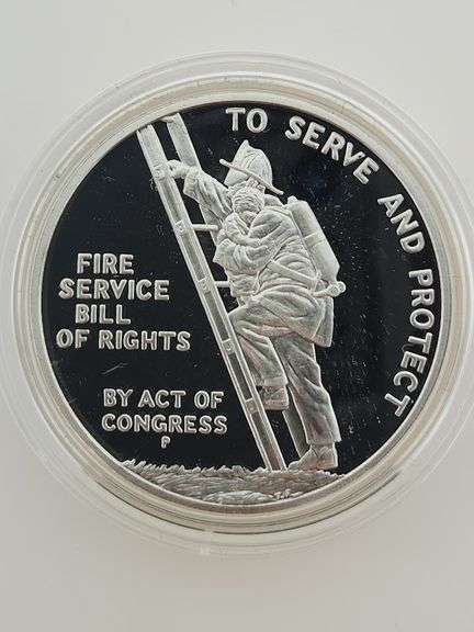 1992 Proof Ben Franklin Firefighter's Silver Medal 1oz .999 with COA
