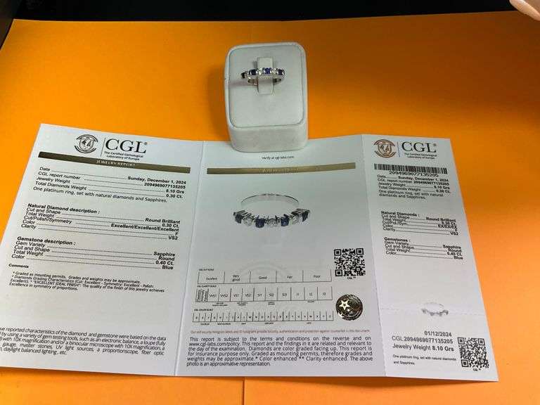CERTIFIED PLATINUM DIAMOND AND SAPPHIRE BAND