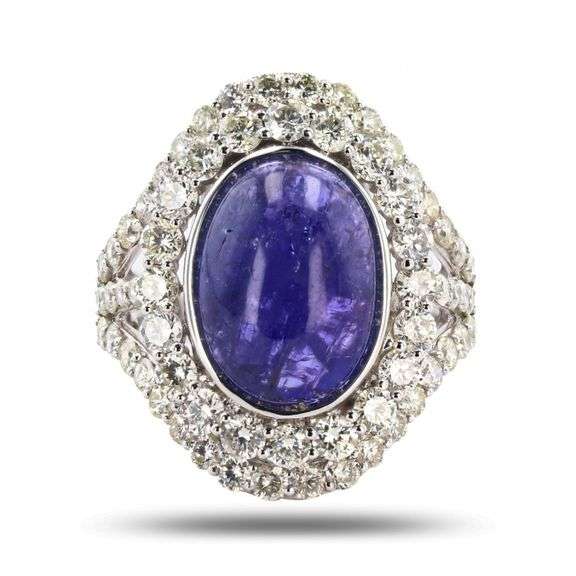 14K WHITE GOLD TANZANITE AND DIAMOND RING 10.57 C.T.W.