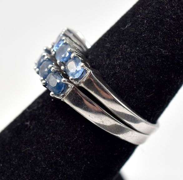 Set of Blue Sapphire Gemstones Rings in Sterling Silver 6.4grams Size 6 3/4