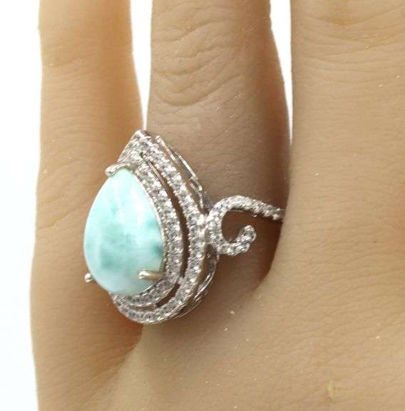 925 Sterling silver pear shaped stone and cubic zirconia ring