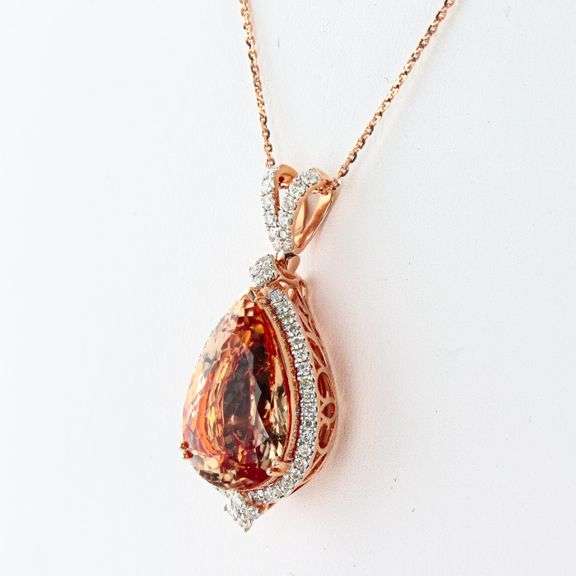 14K ROSE GOLD MORGANITE AND DIAMOND PENDANT 12.10 C.T.W.