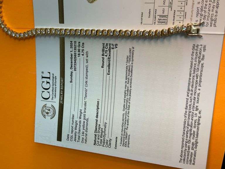 CERTIFIED BRAND NEW 14K YELLOW GOLD TENNIS BRACELET 4.75 CARATS