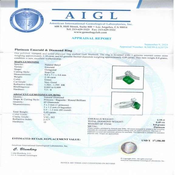 PLATINUM EMERALD AND DIAMOND RING 2.67 C.T.W.