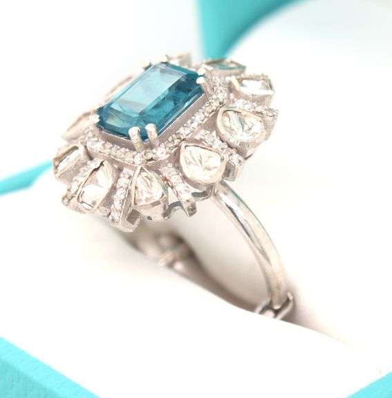 Breathtaking 4.00CTS Emerald Cut Blue Topaz & Diamond Ring in Sterling Silver