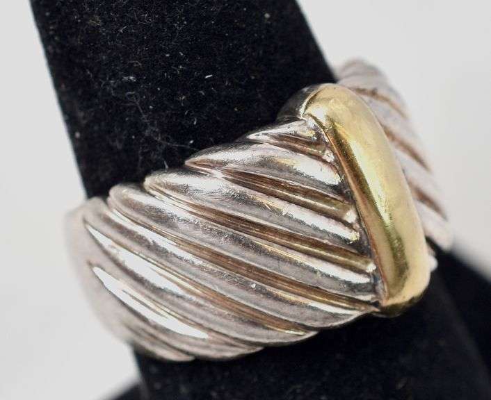 Wide Band Ring with 18k Gold accent in Sterling Silver 15.6grams Size 6 3/4