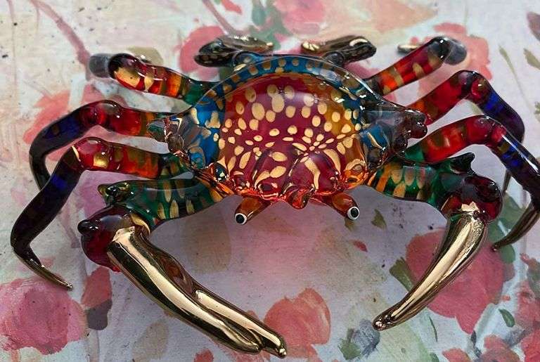 Multicolor Crab Blown Glass Art