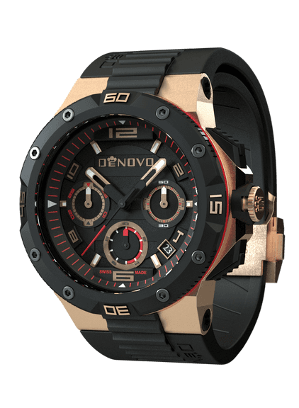 DeNovo Swiss Made men’s watch, 100m Water resistance, Rubber strap with extra leather strap