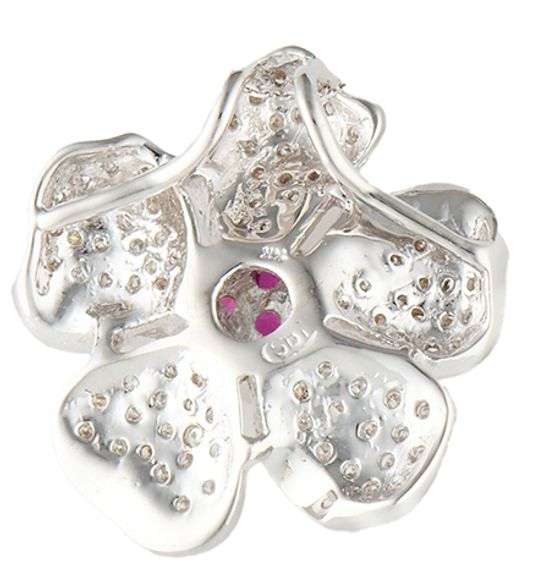 0.55ctw Pave Diamond and 0.32ctw Pink Sapphire Flower Pendant Necklace in 14K