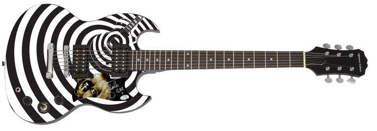 Zakk Wylde Autographed Custom Graphics White Black Spiral Guitar ACOA