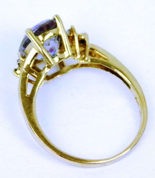 10K Large Mystic Topaz Ring, Size 7