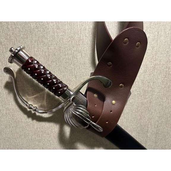 16th Century Style Hunting Sword Rosewood Handle w/ Leather Scabbard