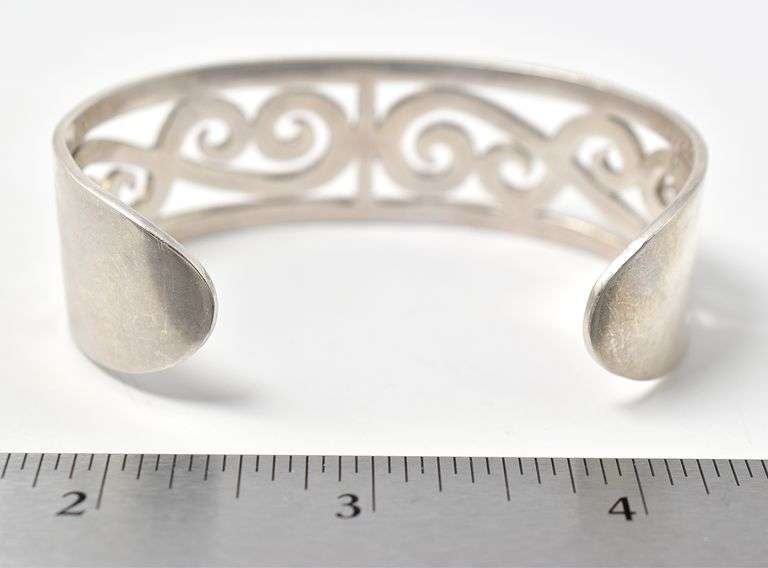 Wide Cuff Bracelet with Swirl Pattern in Sterling Silver 40.2grams