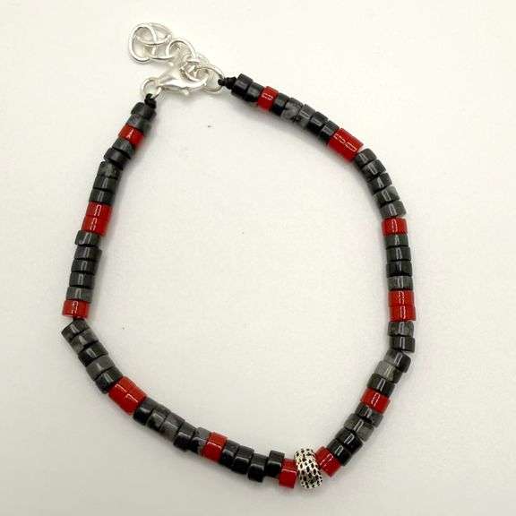 Hand made European gem stone silver braclet. Size 7"