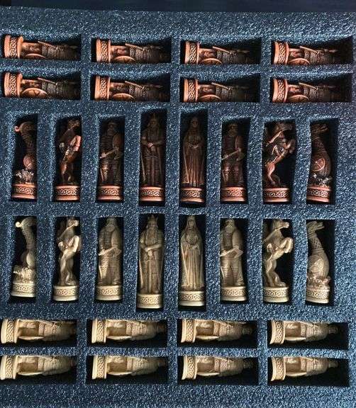 Hand Painted Viking Chessmen Set Norse Warrior Pieces
