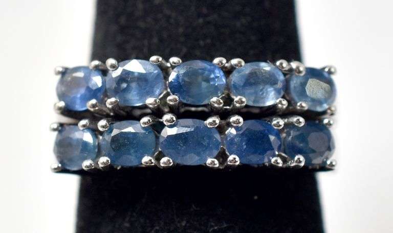 Set of Blue Sapphire Gemstones Rings in Sterling Silver 6.4grams Size 6 3/4