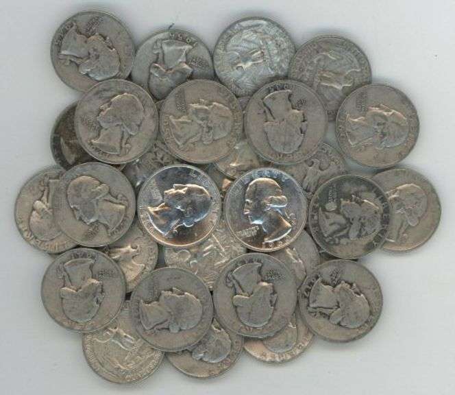 Lot of 32 Assorted Washington 90% Silver Quarters