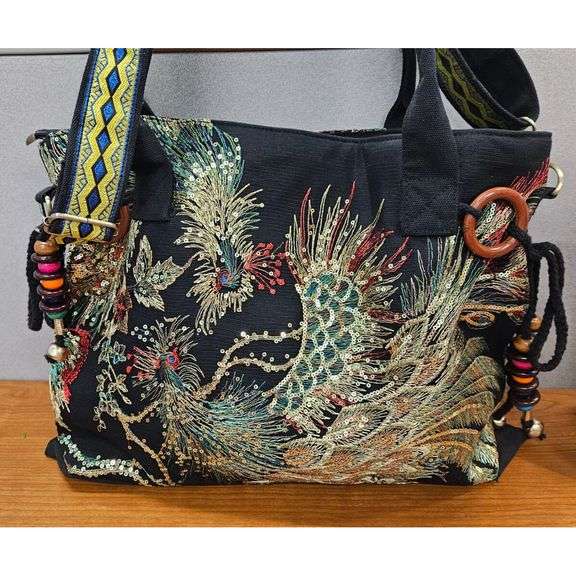 Phoenix Embroidery Canvas Tote Bag