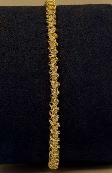 14K Yellow Gold Round Brilliant Cut Diamond Tennis Bracelet