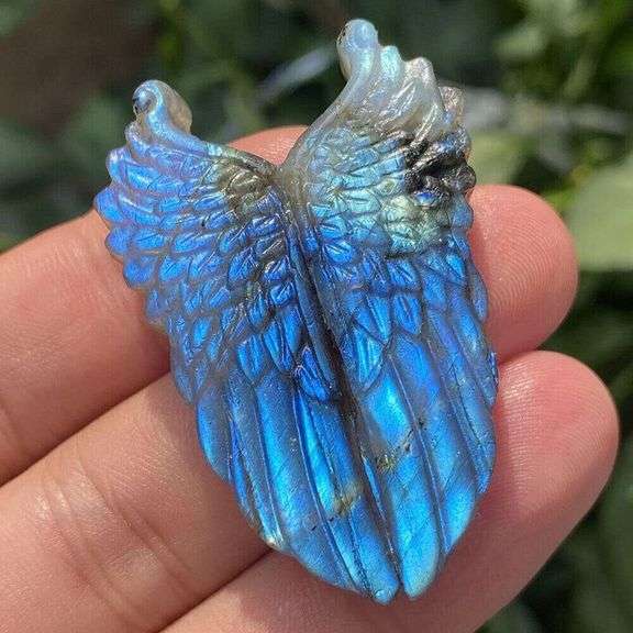 Hand-Carved Natural Quartz Labradorite Wings