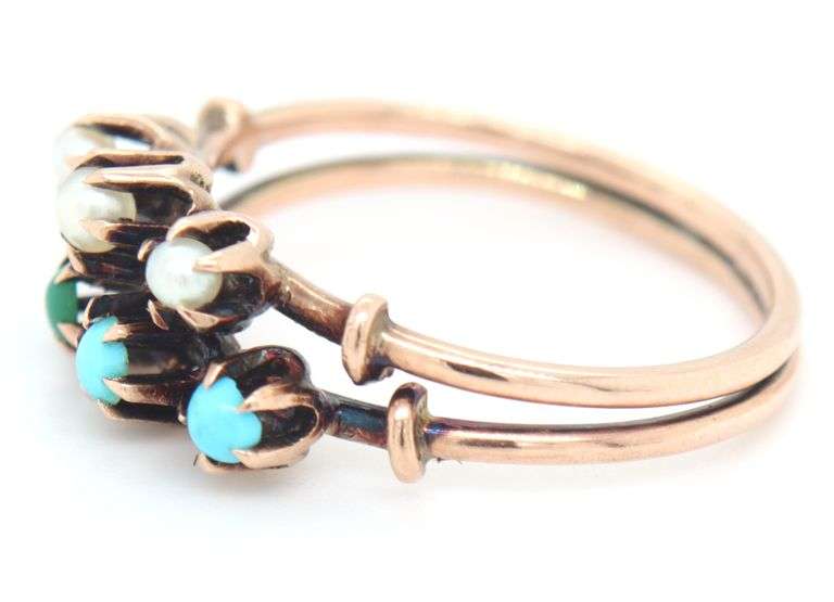 10kt Yellow gold Turquoise and pearl ring