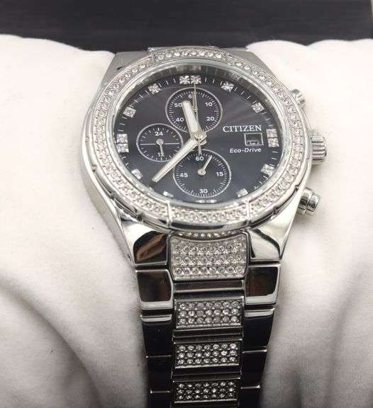 Citizen Eco-drive crystal accents black dial quartz watch